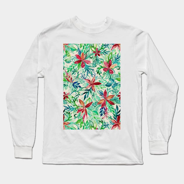 Vintage Tropical Floral - a watercolor pattern Long Sleeve T-Shirt by micklyn